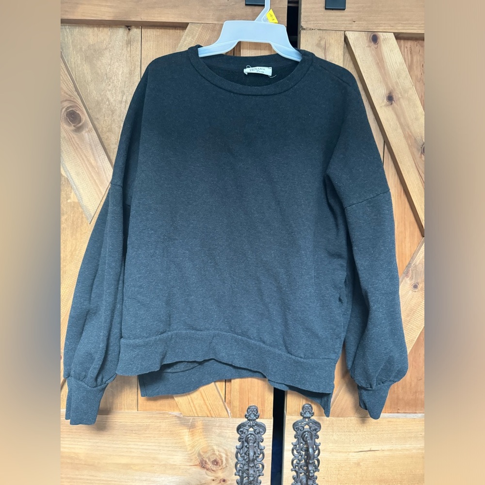 Zenana Charcoal gray balloon sleeve sweatshirt - Picture 2 of 4